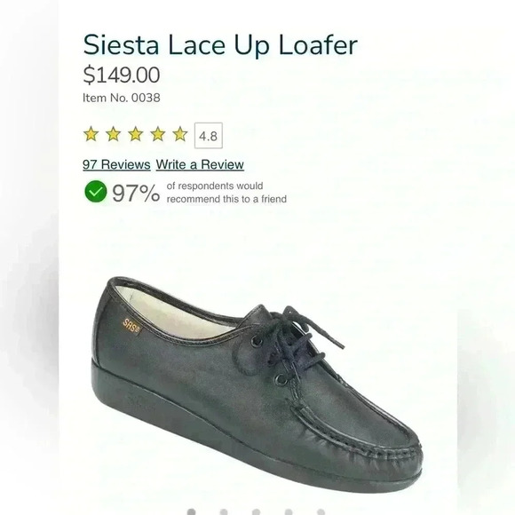 Sas Siesta Lace Up Loafer Black Sz 7.5 - Picture 1 of 7